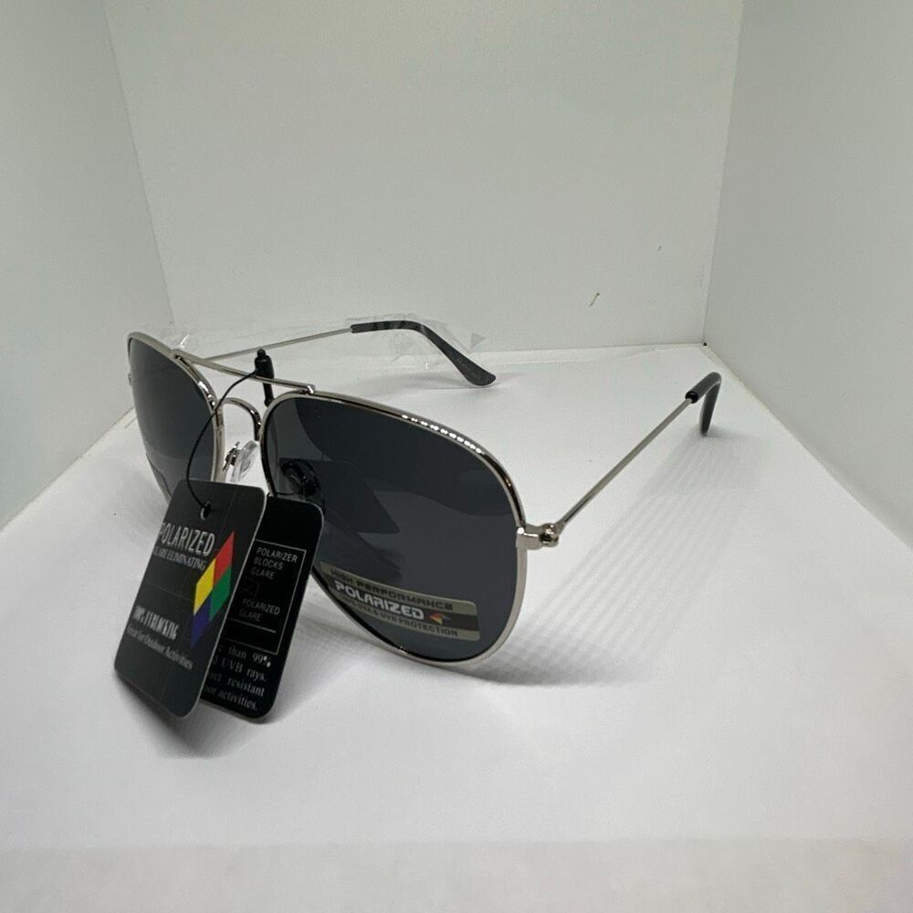 Polarized Aviator Sunglasses Silver Frame Black Lens UV400 Classic Unisex